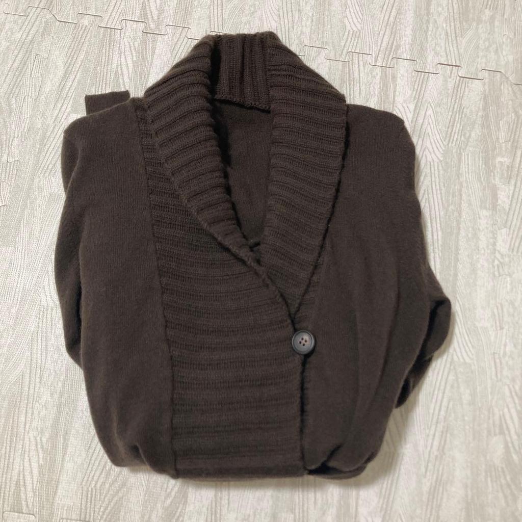 Used New, unused, dark brown, long knit cardigan, L size (Wool/Cashmere)