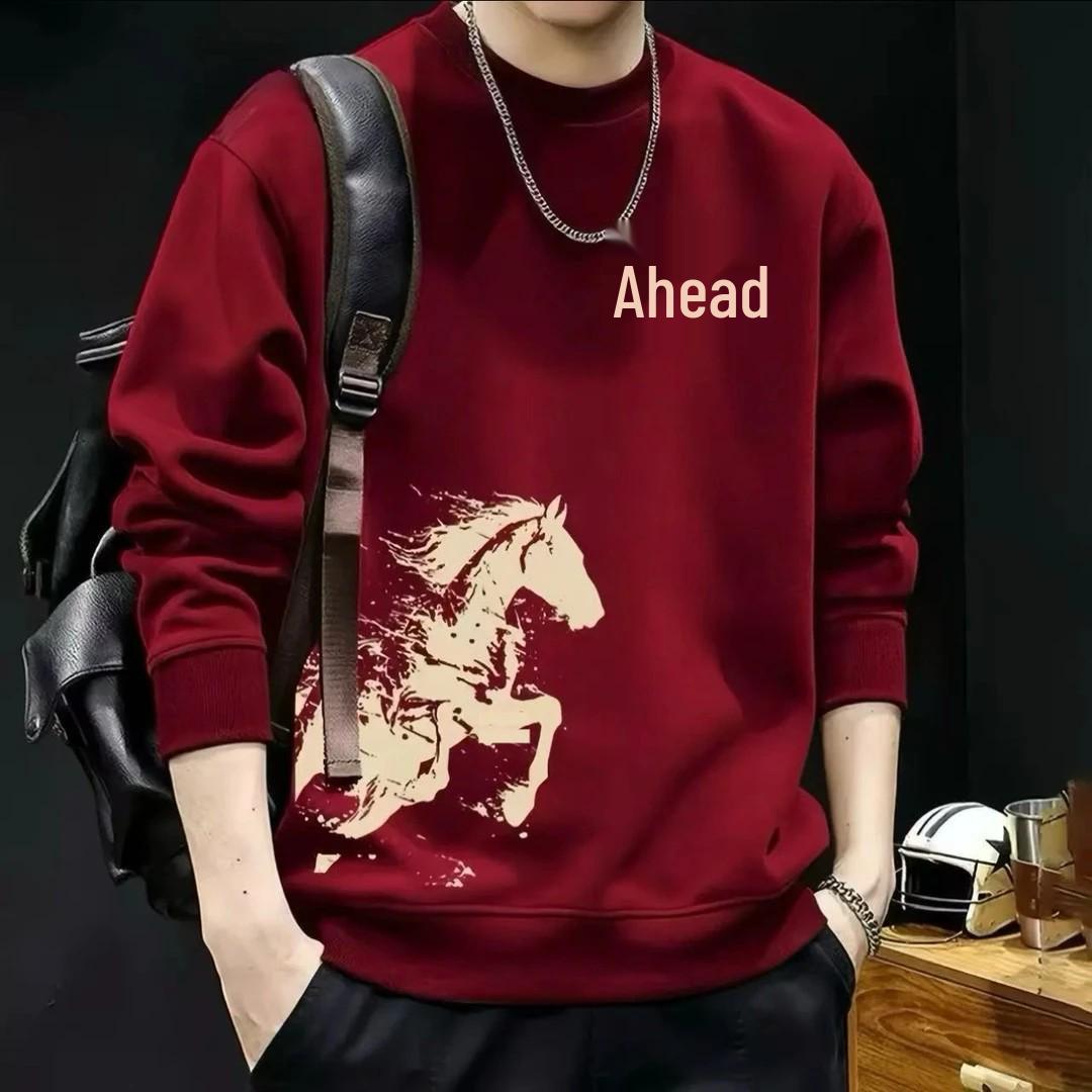 2026 Zodiac Horse Year Plush Thickened Hoodie: Men s Trendy Versatile Red Hoodie for Ben Ming Nian M