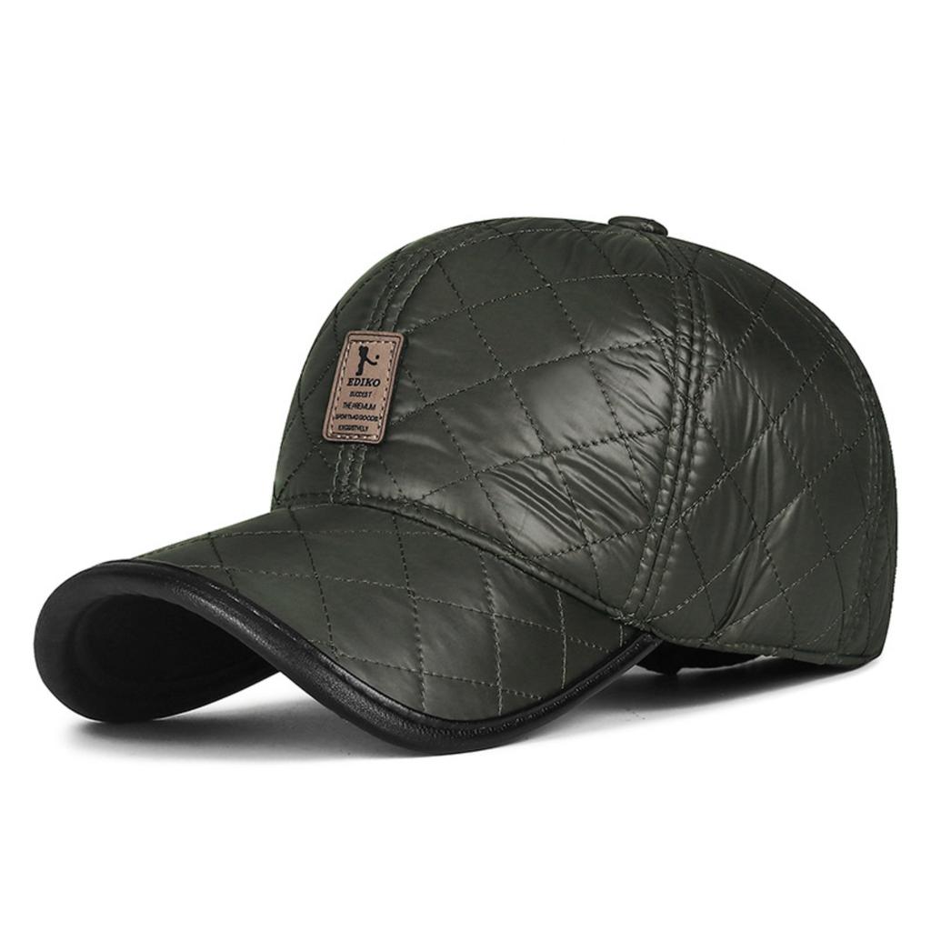 Winter PU-Lined Thickened Windproof Thermal Earflap Middle-Aged And Elderly Imitation Leather Quilted Embroidered Fashion Cold-Weather Baseball Cap