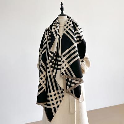 Eleganter zweiseitig bedruckter Schal Weicher warmer Pashmina-Schal mit Fransen Herbst und Winter Outdoor Kälteschutz Winddichte Decke