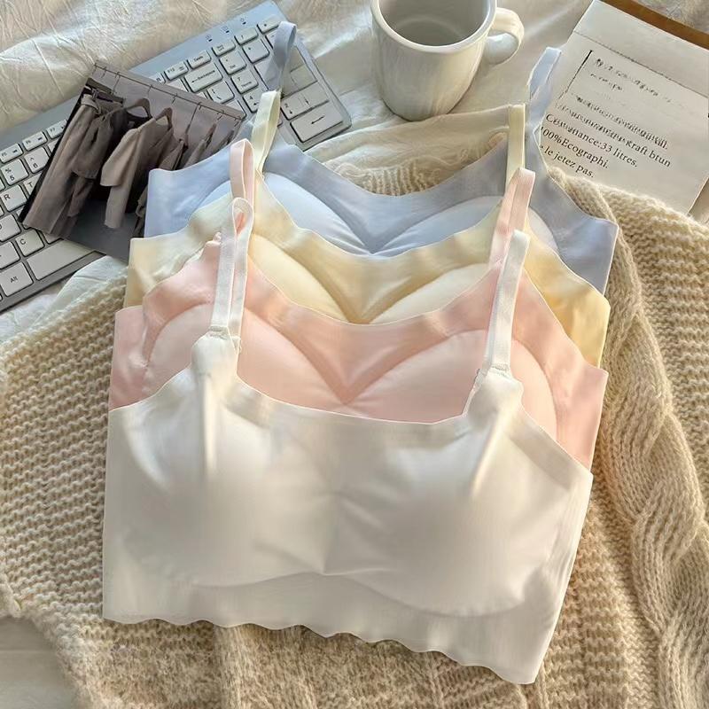 Ice Silk Bra Women Solid Color Simple Comfortable Skin Friendly Adjustable Shoulder Straps Breathable Sports Sleep Bra