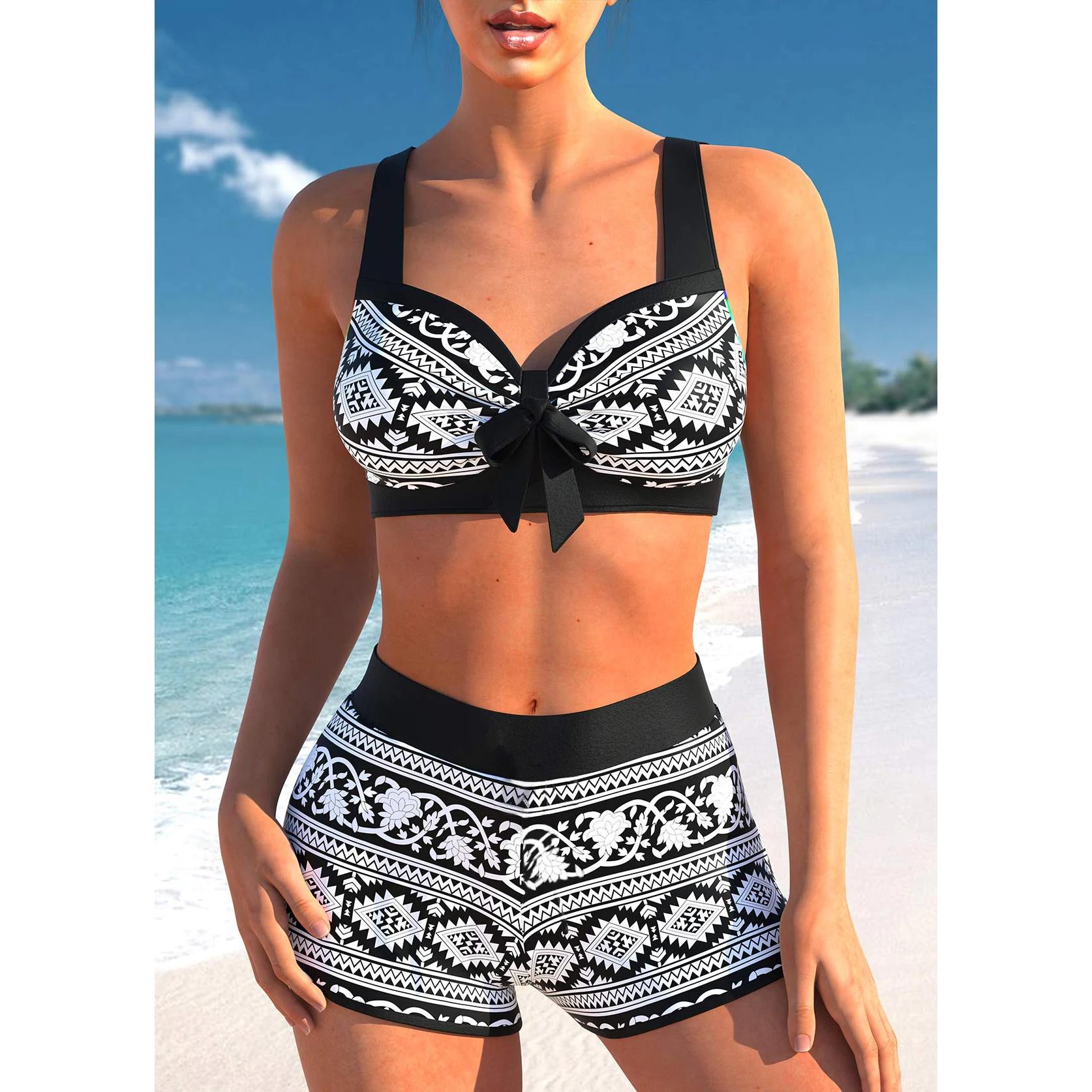 

Лето 2024, комплект из двух предметов, пляжное бикини, сексуальный комплект купальников, летний женский новый принт, бикини из двух предметов, пляжный купальник XXL чёрный