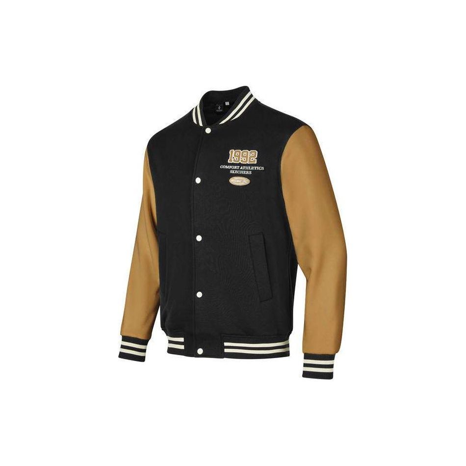 Skechers Color Block Letter Number Single Button Warm Baseball Jacket Men jackets Carbon-Black P423M039-0018