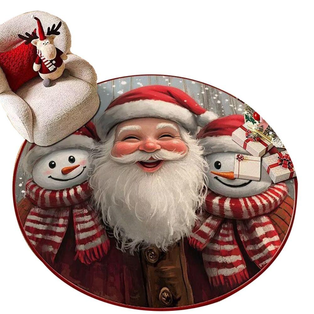 Polyester Christmas Round Mat Snowman Cartoon Anti-Slip Round Rug Snowflake Print Decorative Floor Rugs Winter Season