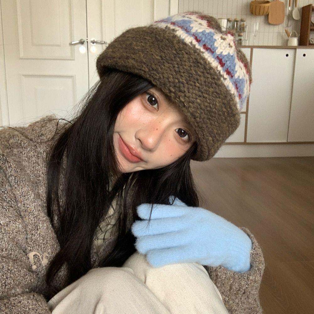 Warm Handmade Woolen Hat Autumn Winter Wool Knitted Hat Trendy Knitted Bucket Hat Women