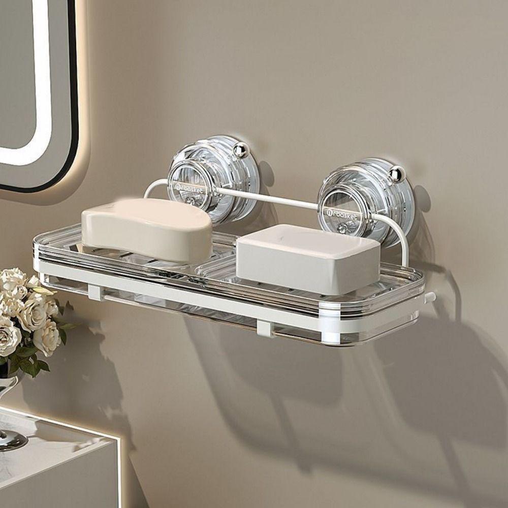 Plastic Suction Cup Soap Dish Wall Mounted Soap Tray Multifunctional Double Soap Dish  for Home