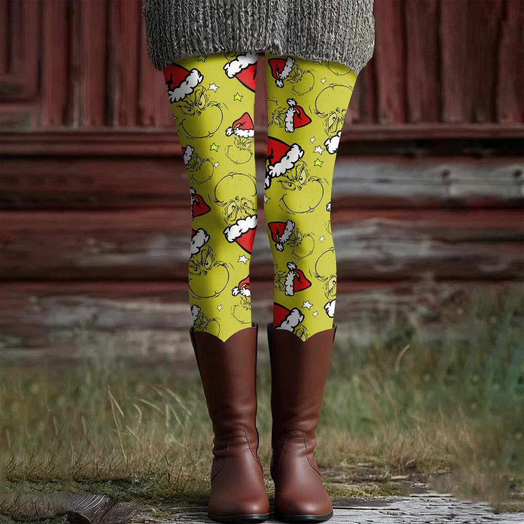 Women's Casual Fashion Outdoor Christmas Printed Slim Elastic Yoga Pants Cropped Pants