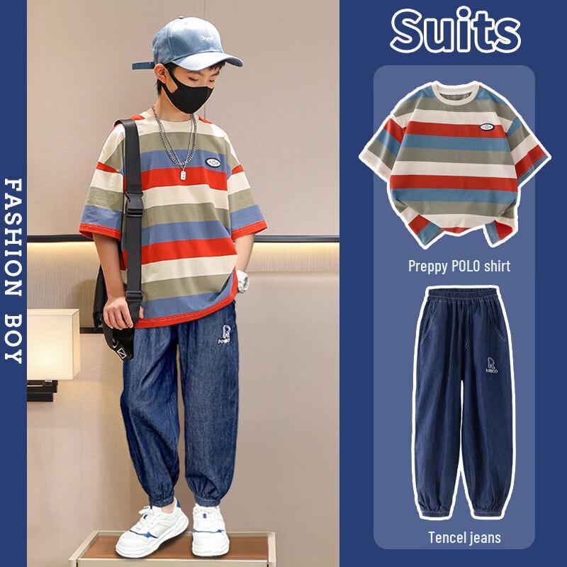 Moonkids Boys  Streetwear Summer Short Sleeve & Long Pants Set 120cm