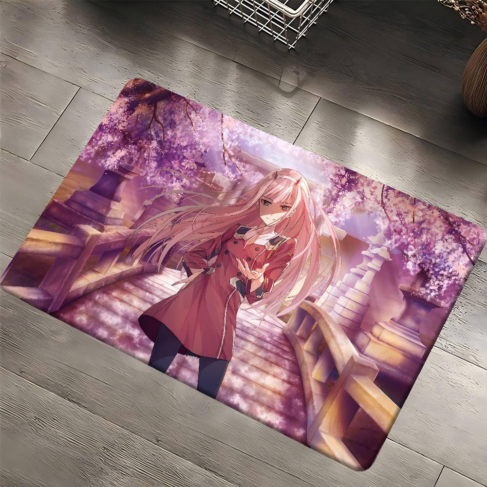 Anime Zero Two Rubber XXL PC Bathroom Mat Anti-slip Absorb Water Long Strip Cushion Bedroon Mat Welcome Doormat