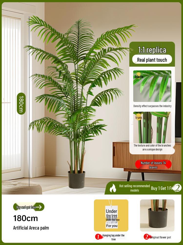 Luxury Fishtail Palm Artificial Tree for Indoor Living Room Decor - Bionic Green Plant In Pot for Floor Landscaping.