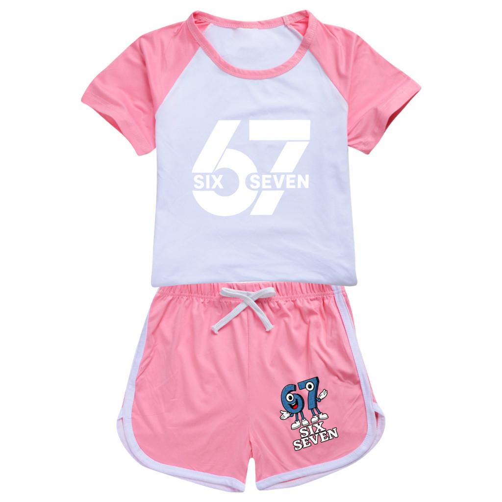 5398 Multi-color Kids Steal a Brainrot 67 Printed T-shirt Shorts Sport Tracksuit Clothes Set