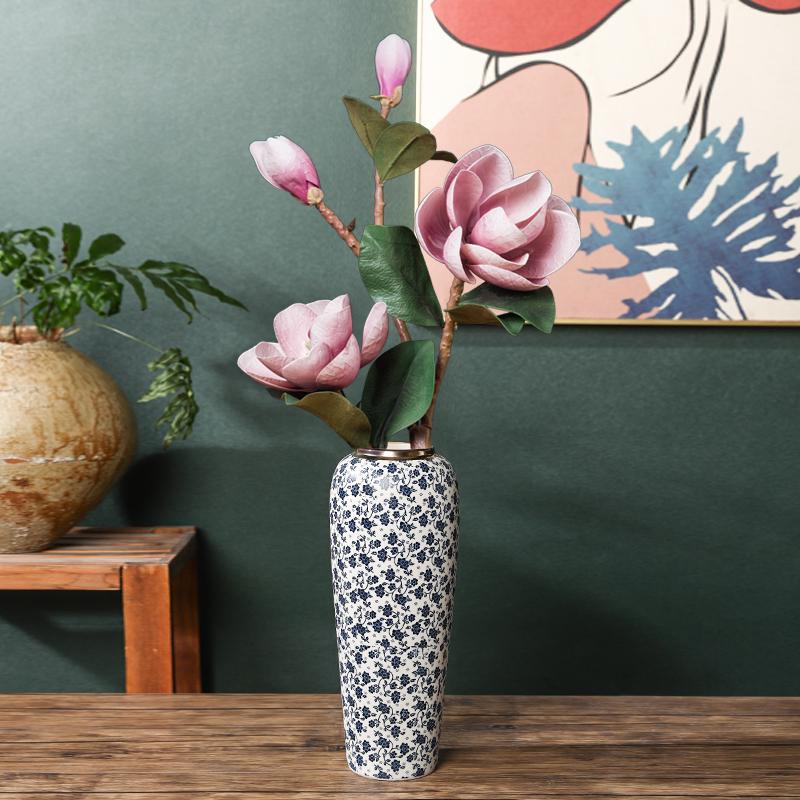 35CM Blue and White Porcelain Vase: Chinese-Style Ceramic Flower Container for Hydroponic Bamboo or Living Room Décor.