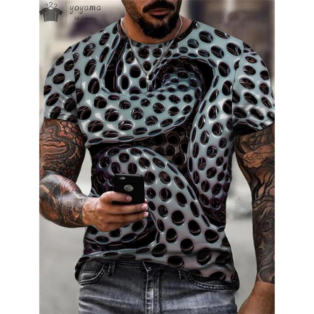 Men's 3d Printed Abstract Hip-Hop Trend Visual Illusion Short Sleeved T-Shirt Fashion Top Gradient Harajuku Street Clothing Tees