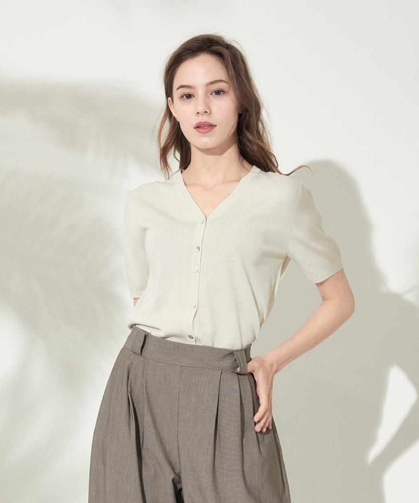 210Edit Women'S Cool Short Sleeve V-Neck Ice Knit [Cream]_Zz2Sw528_Crm