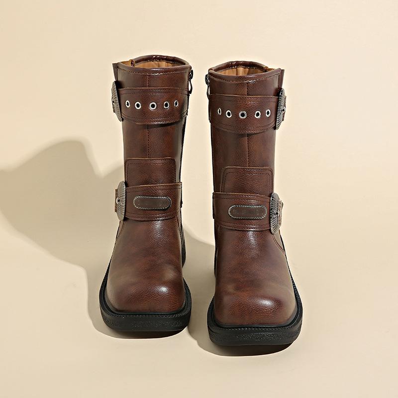 

Women s Retro Spicy Girl Style Buckle Martin Boots - Wide Calf, Side Zipper, Thick Sole, Short Ankle Fashion Boots 35 темно-сірий