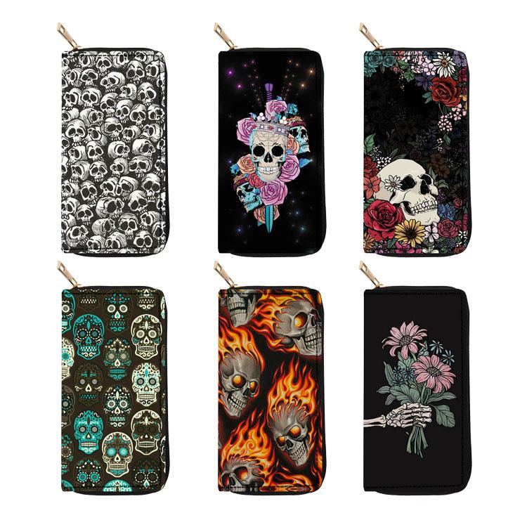 Cartoon Skull Long Zipper Wallet Christmas Horror Night Clutch Wallet