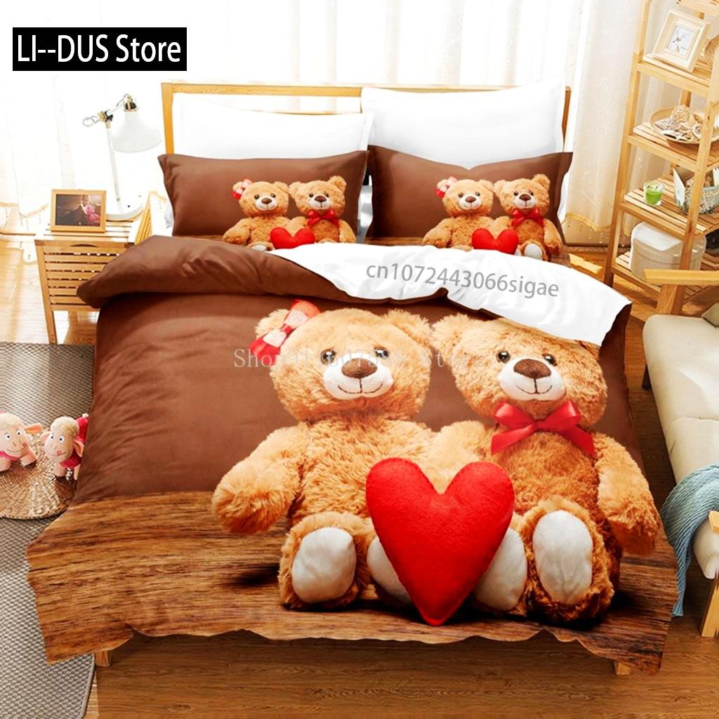 Duvet Cover 3D Printed Cute Teddy Bear Bedding Set And Pillowcase Cartoon Quilt Cover Home Teen Boy Girl Gift Bedroom Decor