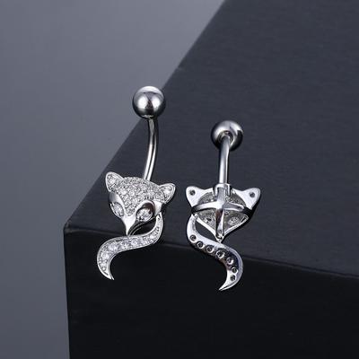 Voll mit Diamanten besetztes Tier-Bauchnabelpiercing in Fuchsform, Bauchnabelnagel, Sexy, Zirkonia-Inlay für Damen und Herren, Schmuck