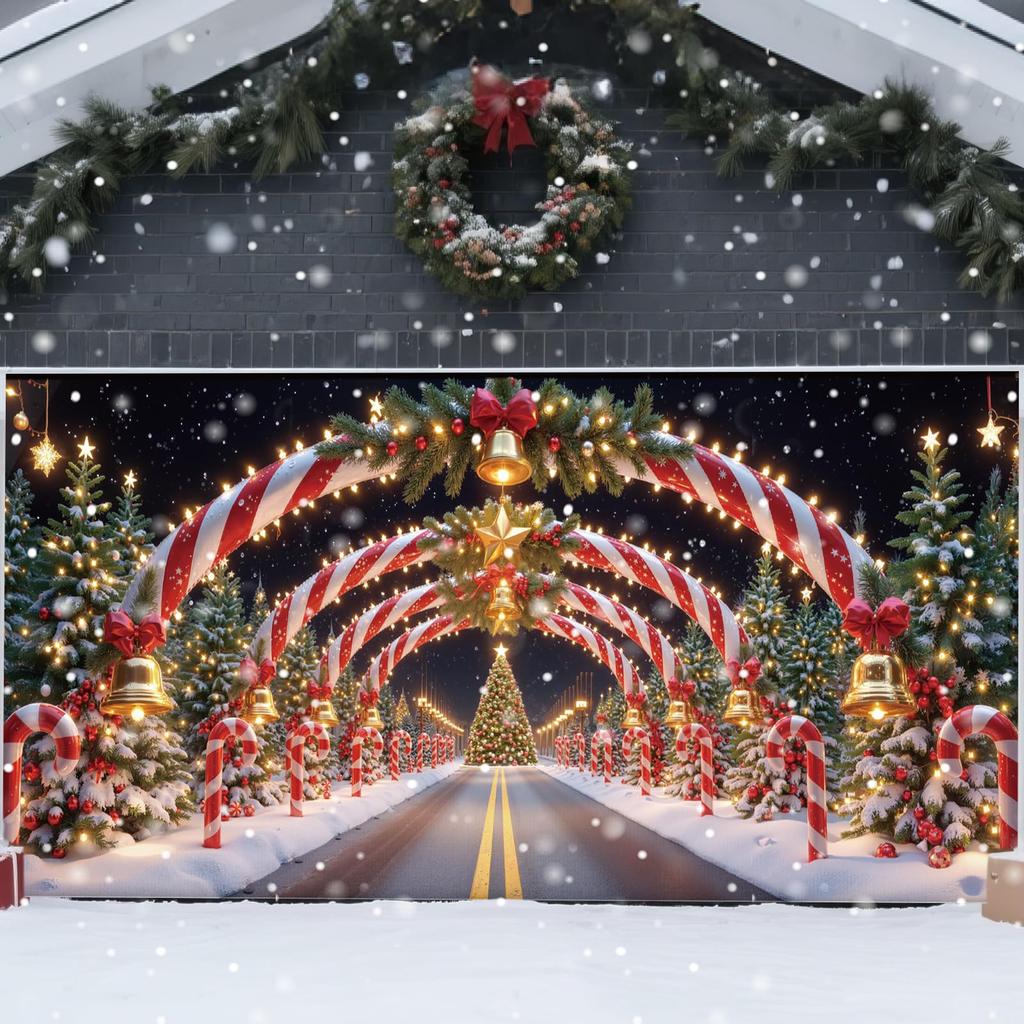 7x16 Ft Christmas Garage Door Cover, Large Garage Door Christmas Decoration, Garage Banner, Cheerful Garage Mural