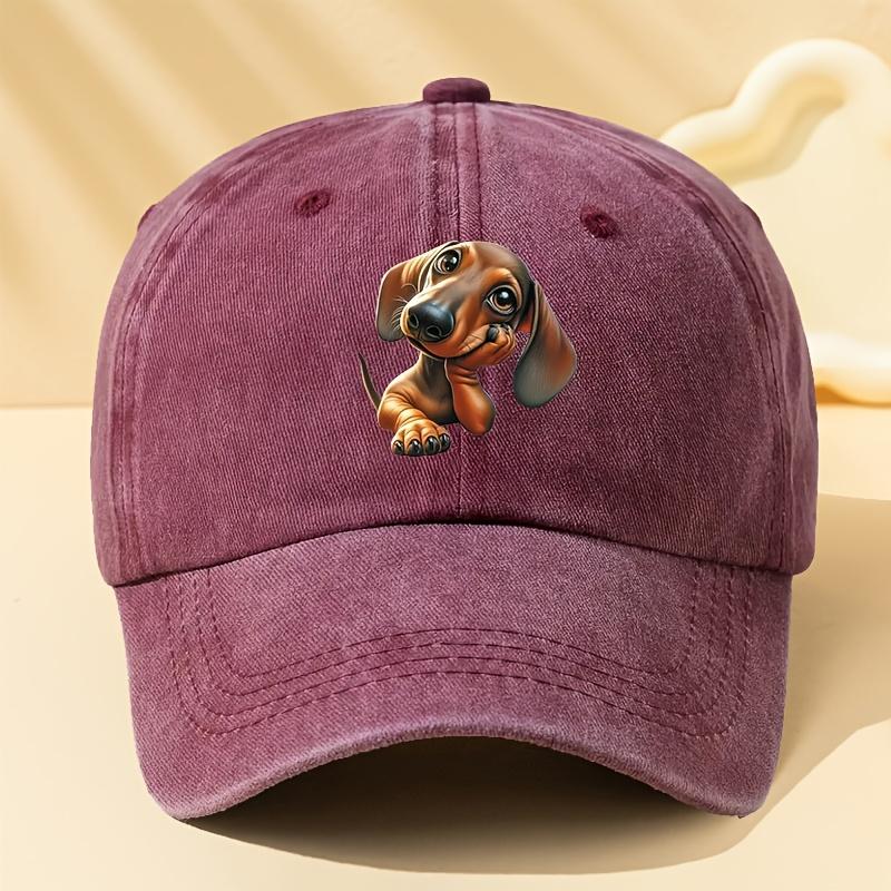 Adorable Dachshund Print Baseball Cap  Washed Vintage Style Adjustable Fit Soft  Comfortable Perfect for Casual Wear Outdo