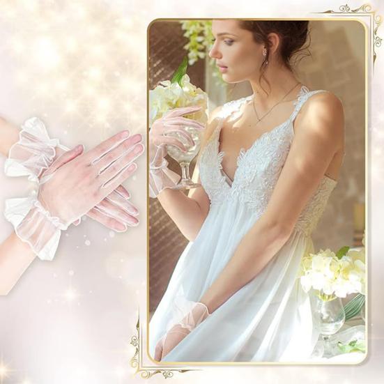 Damer Rynkade Tyllhandskar Genomskinliga Handledshandskar Retro Stil Bröllop Brud Korta Handskar för Bal Kväll Cosplay Fest Scenkostym