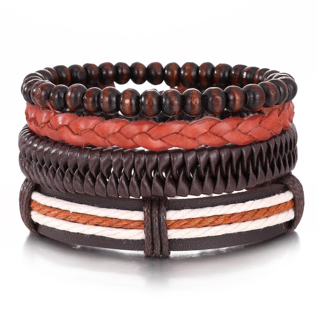 European & American Handmade Braided Leather Bracelet Set: Men's Hip Hop Punk Vintage Multi-layer Jewelry