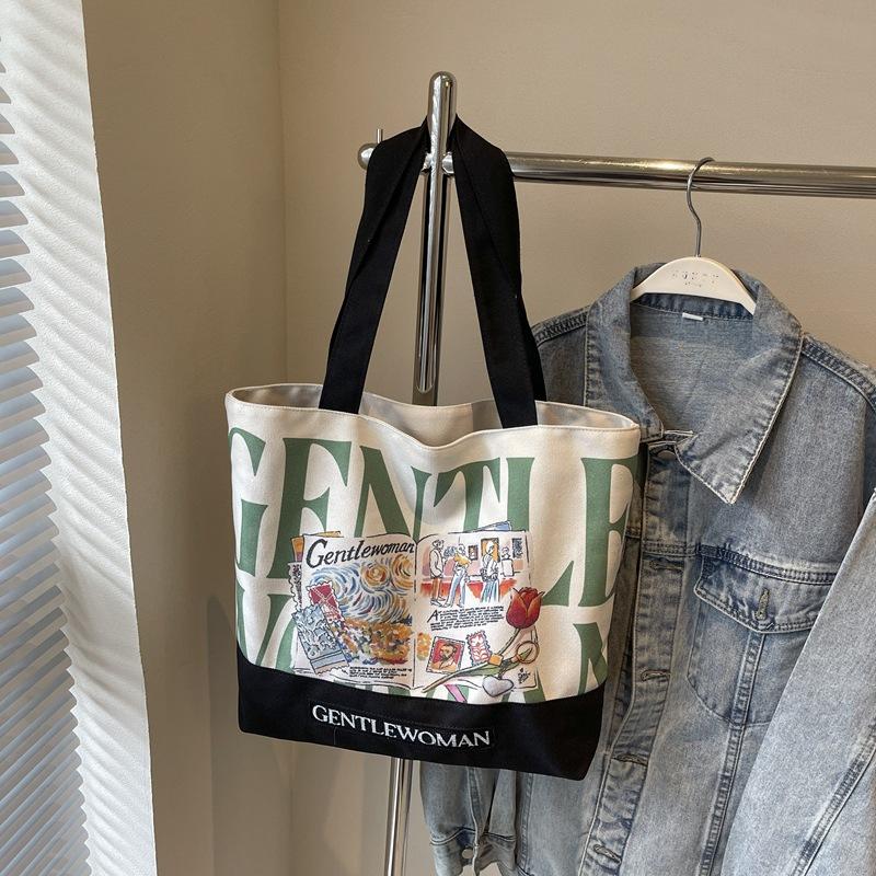 Large Capacity Alphabet Canvas Bag Women 2025 New Gentlewoman Fashion Printed Shoulder Bag Casual Bag