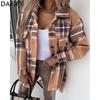 Women's Fashion Casual Plaid Print Autumn Winter Long Sleeve POLO Neck Jackets & Coats