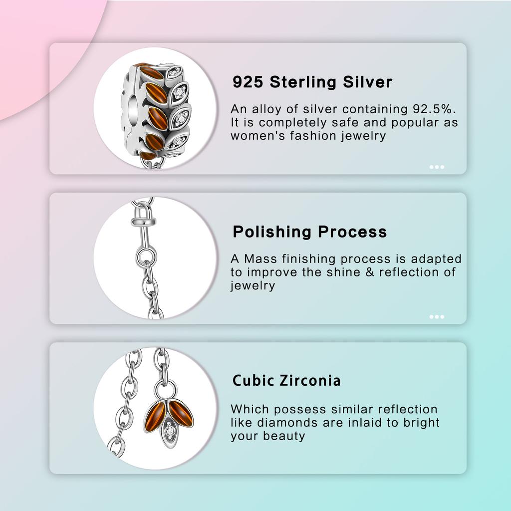 Copper Bead Decorative Safety Chain Ear of Wheat Charm Compatible With Authentic Pandora Charm Bead Charms Bracelets Women Do It Yourself Jewellery Gi