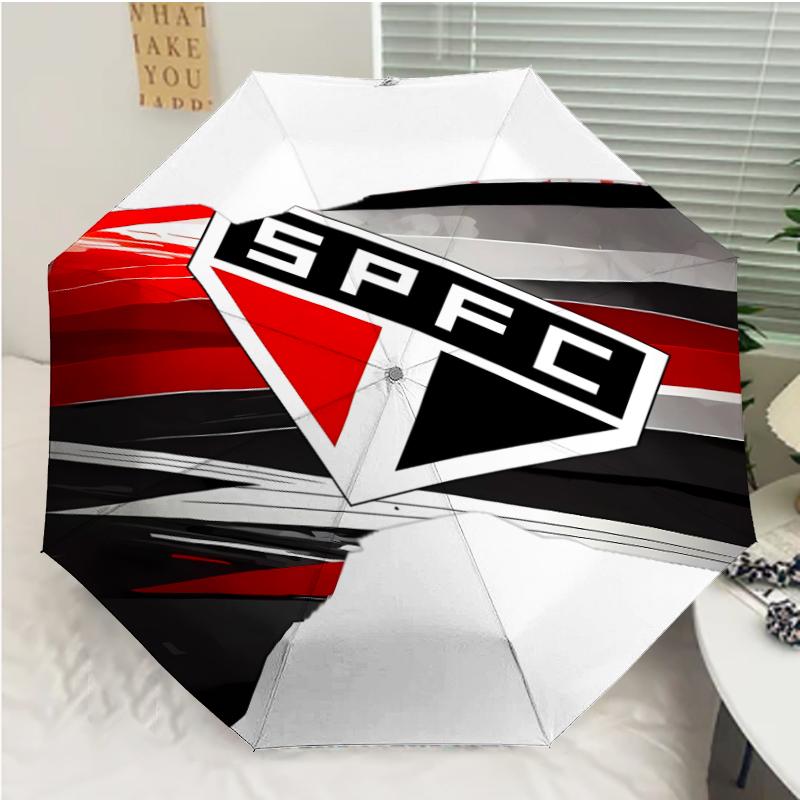São Paulo FC Logo Print Automatic Umbrella, 8 Rib Iron Frame, Plastic Handle, Suitable for Outdoor Travel &Daily , Ideal Gift