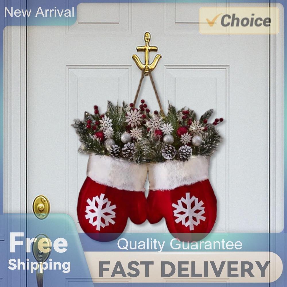 

Christmas Wreath Twinkling Christmas Mitten Wreath Front Door Artificial Garland for Wall Window Fireplace Holiday Home Decor China Mainland