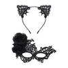 Halloween Masquerade Lace Eye Mask & Cat Ear Headband Set