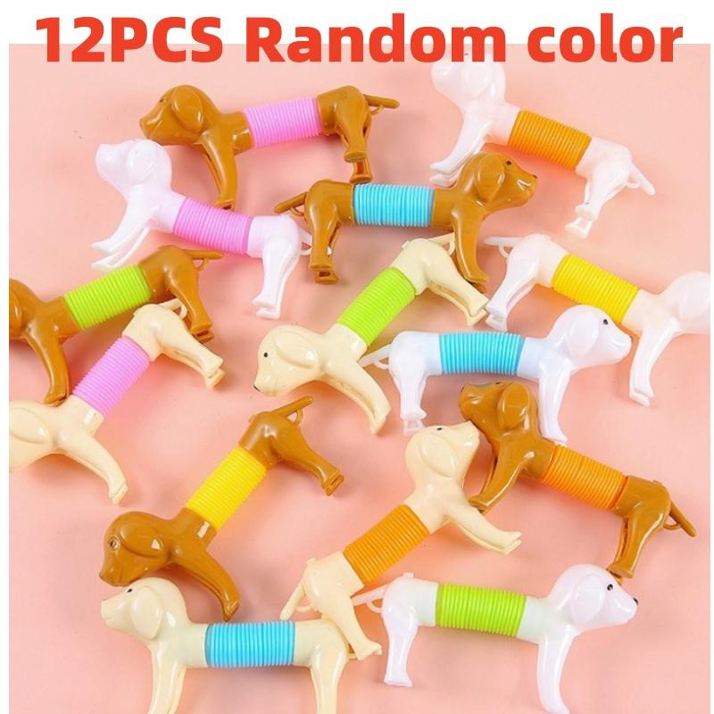 Cute 6/12PCS Stretchable Dog Toy Telescopic Spring Animals Sensory Stress Relief Durable Squeeze Interactive Pet Puzzle Toy