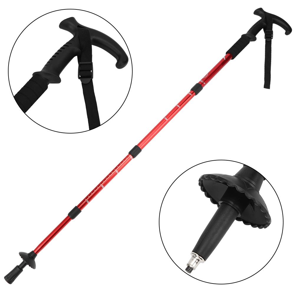 Outdoor Aluminium Alloy Suspension T Handle Trekking Pole Walking Stick for Climbing Camping(red )