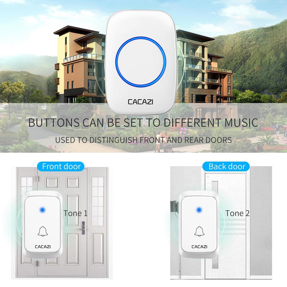 CACAZI A06 DC battery-operated Wireless Waterproof Doorbell 300M Remote 36 chimes Cordless Home Cordless Call Bell