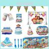 Vibrant Family Birthday Party Supplies Set With Cheerful Plates And Decor Elements