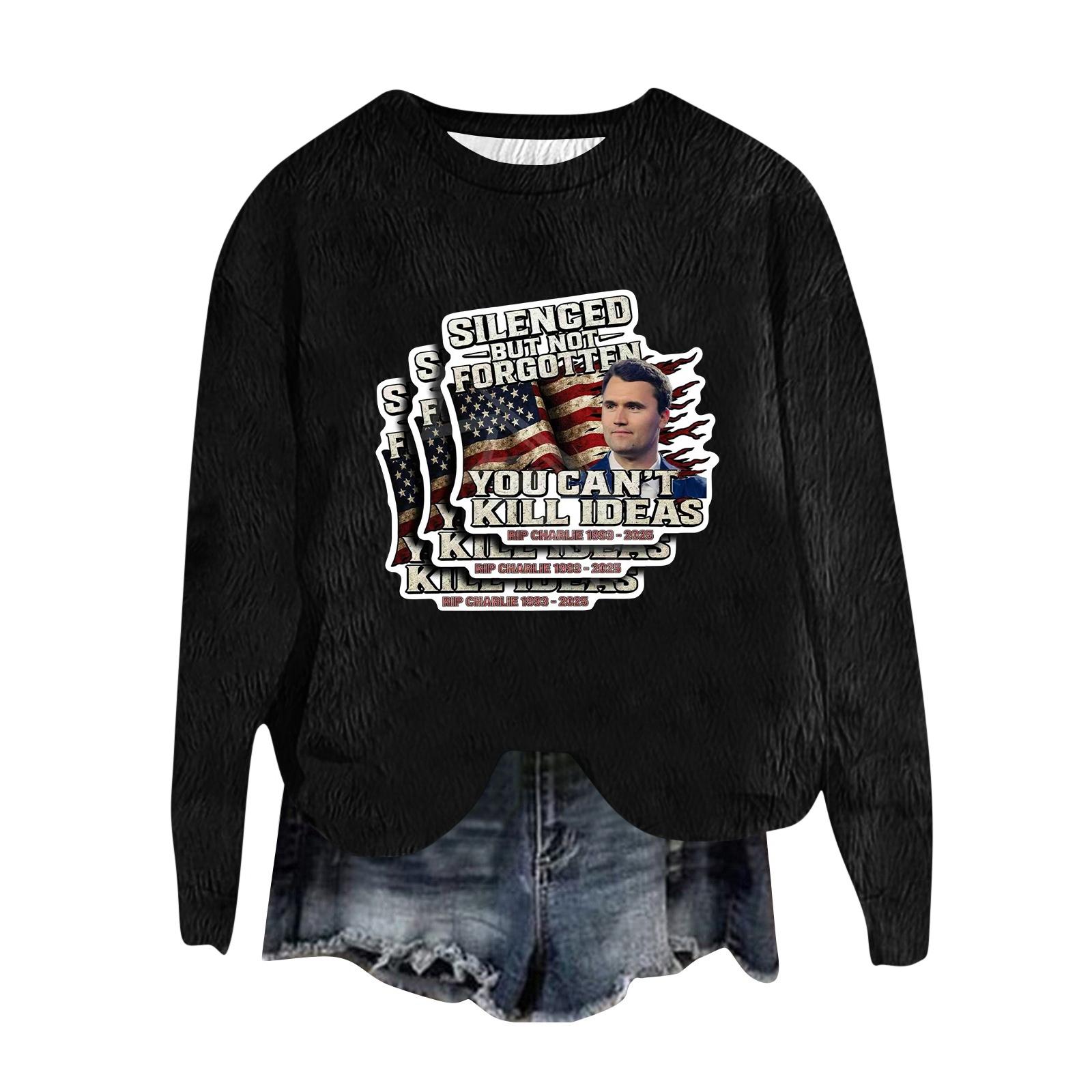 

Женский модный пуловер с круглым вырезом, футболка с длинным рукавом, с принтом M чёрный