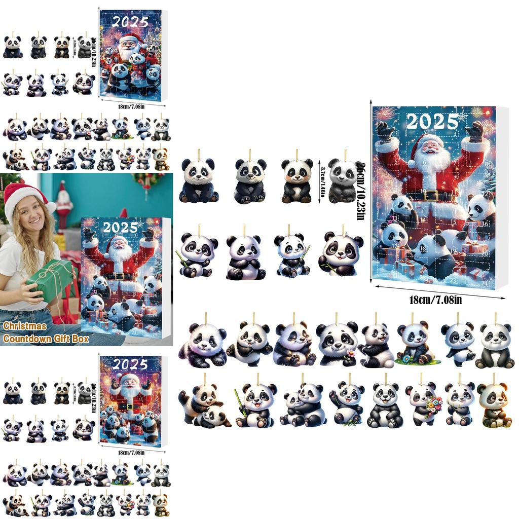 Christmas Panda Themed Advent Calendar Gift Set With 24 Acrylic Pieces For Celebrations