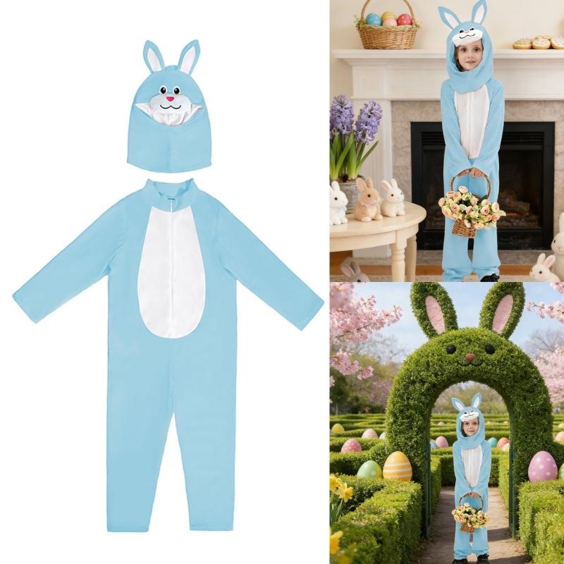 Osterhasen-Outfit für Kinder Weiches Polyester Ausführungskleidung Mit Halsaccessoire Für Bühnenauftritte Und Feiern