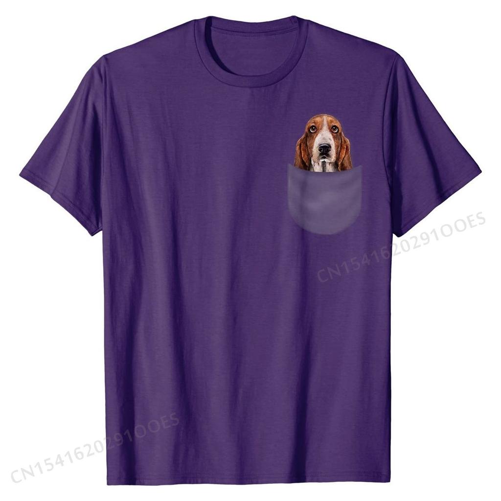 T-Shirt, Basset Hound Gazing Out from Pocket, Dog T Shirt Print New Arrival Cotton Tops T Shirt cosie for Men
