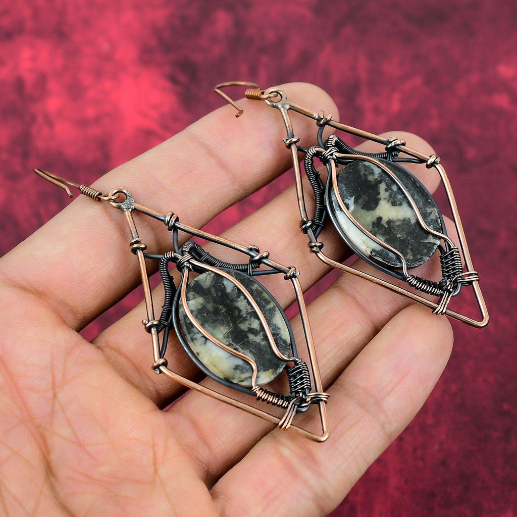 White Buffalo Turquoise Earring Copper Wire Wrapped Earrings Handmade Earrings Copper Wire Jewelry Original Gemstone Earring Gifts For Wife