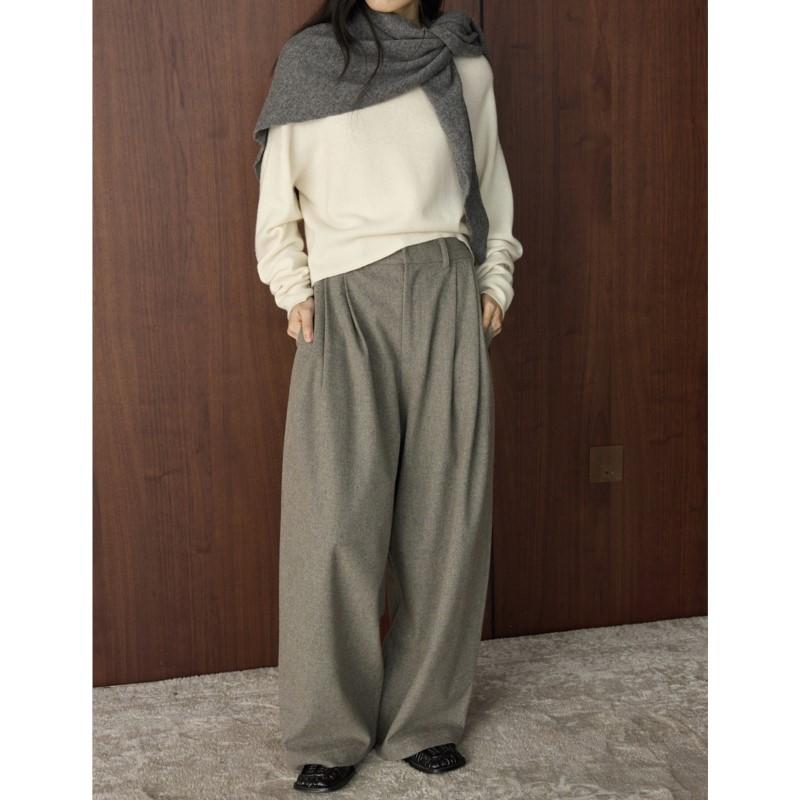 Johnature French-style Chic Casual Loose High-waist Pants For Women Winter Versatile Simple Wide-leg Trousers