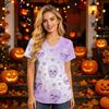 Damen V-Ausschnitt Kurzarm Kasack mit Taschen Halloween-Print für Krankenschwestern und Pflegekräfte