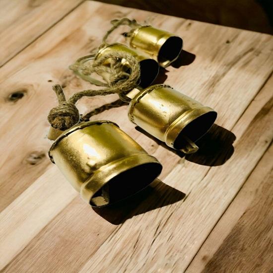 Set of 4 Harmony Cow Bells, Large Pet Neck Bell, Handmade Bell Set With Rope, Pet Accessories, Decorative Iron Bells, Christmas Gift