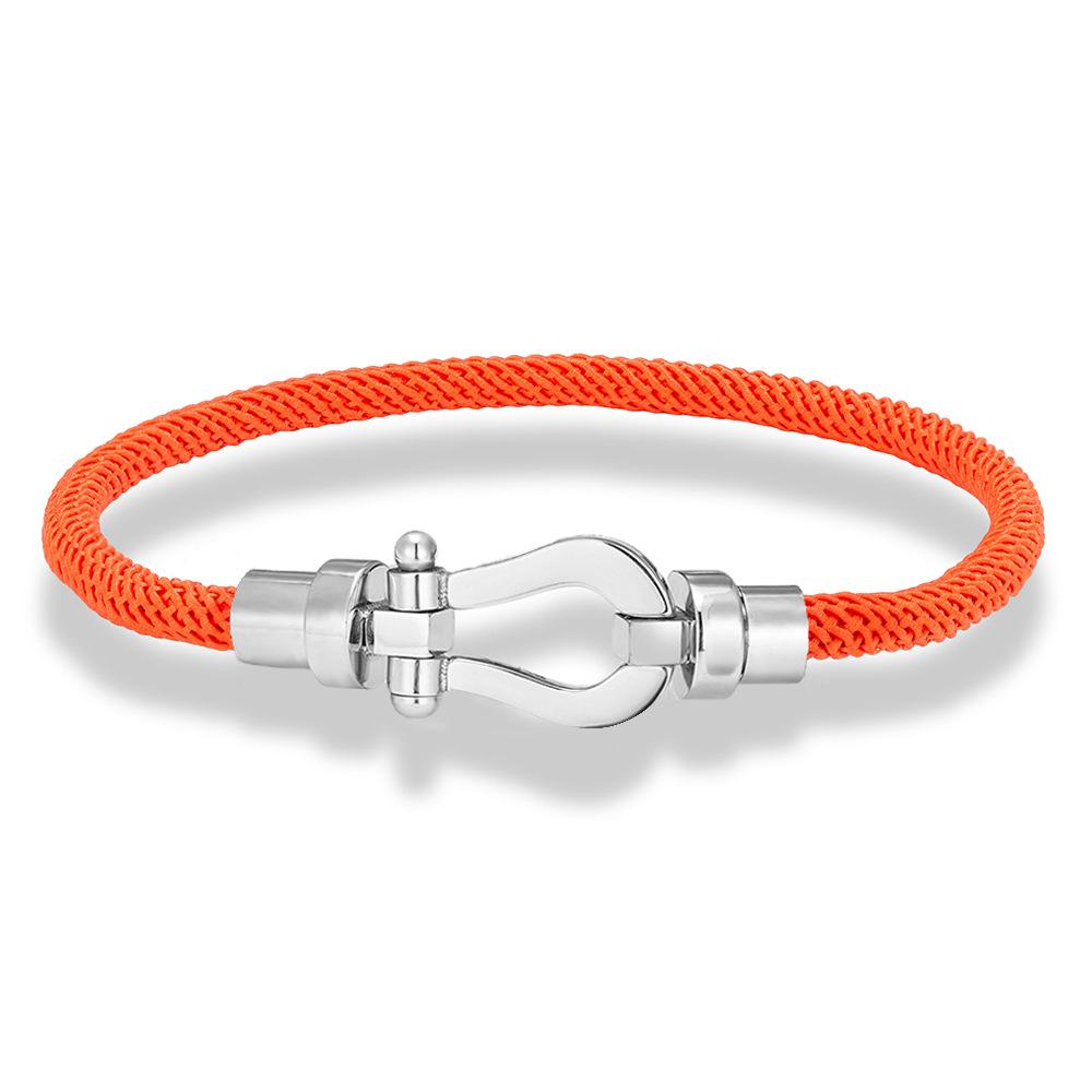 

Stainless Steel Horseshoe Buckle Braided Rope Bracelet, Multi-color Industrial Style Men s and Women s Hand Rope 23CM