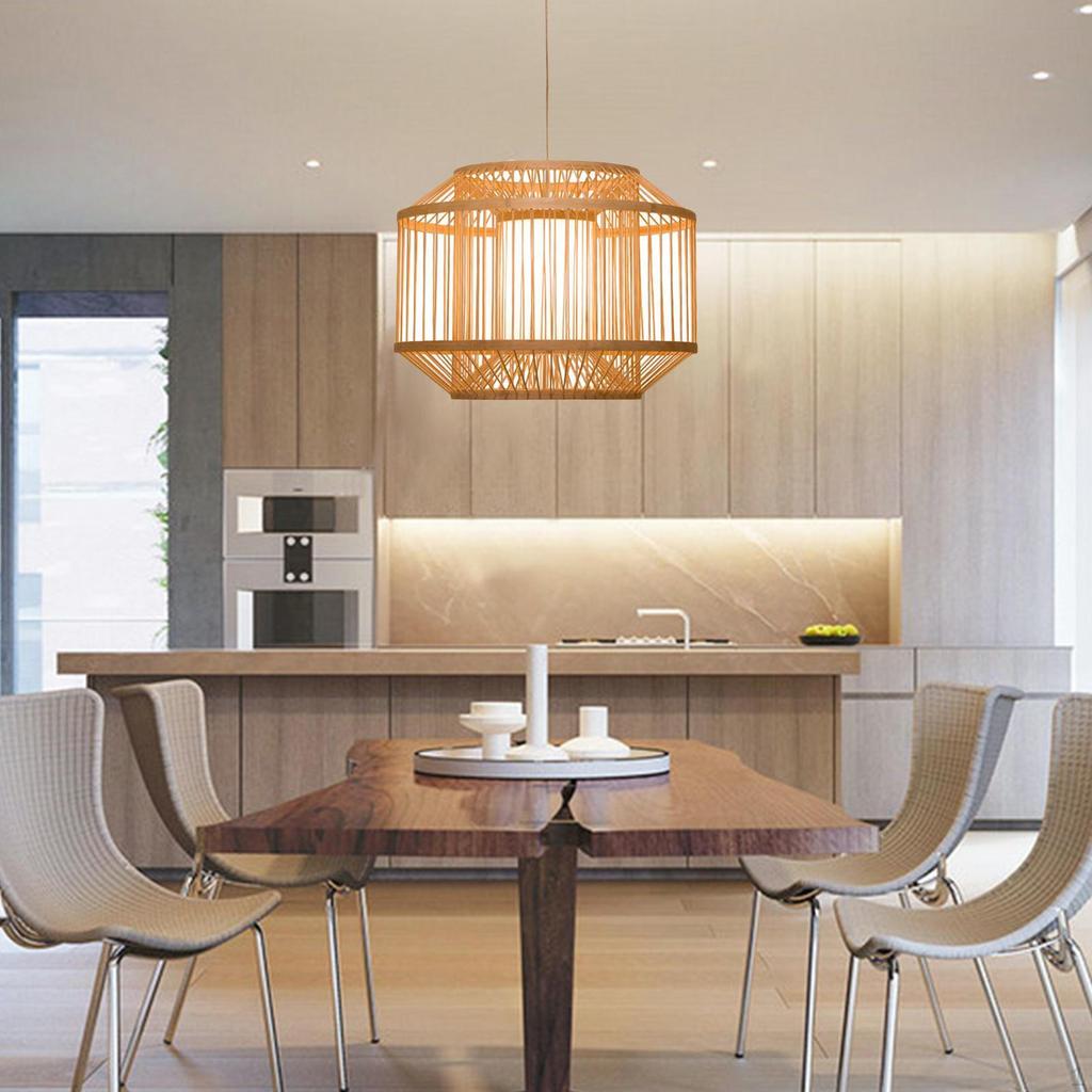 Bamboo Weaving LED Pendant Light, Hanging Chandelier Kitchen Ceiling Lamps Teahouse Hotel Decoration