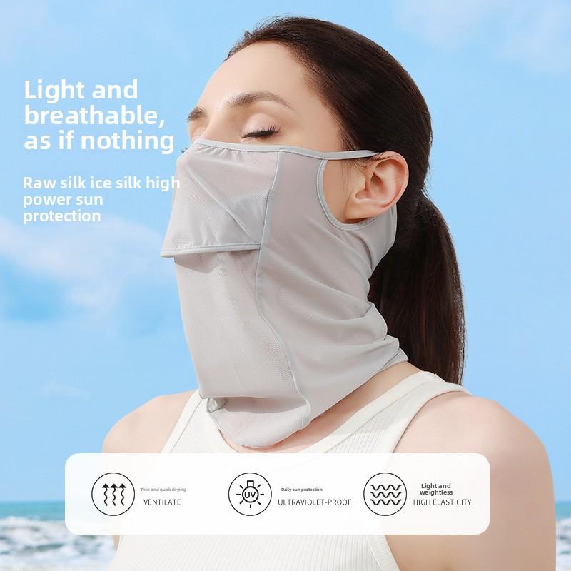 Summer Ice Silk Sunscreen Mask, Lightweight Outdoor Cycling Mask, Nylon Breathable Sunshade Sports Neck Protector with Ear Hooks, 2-Pack