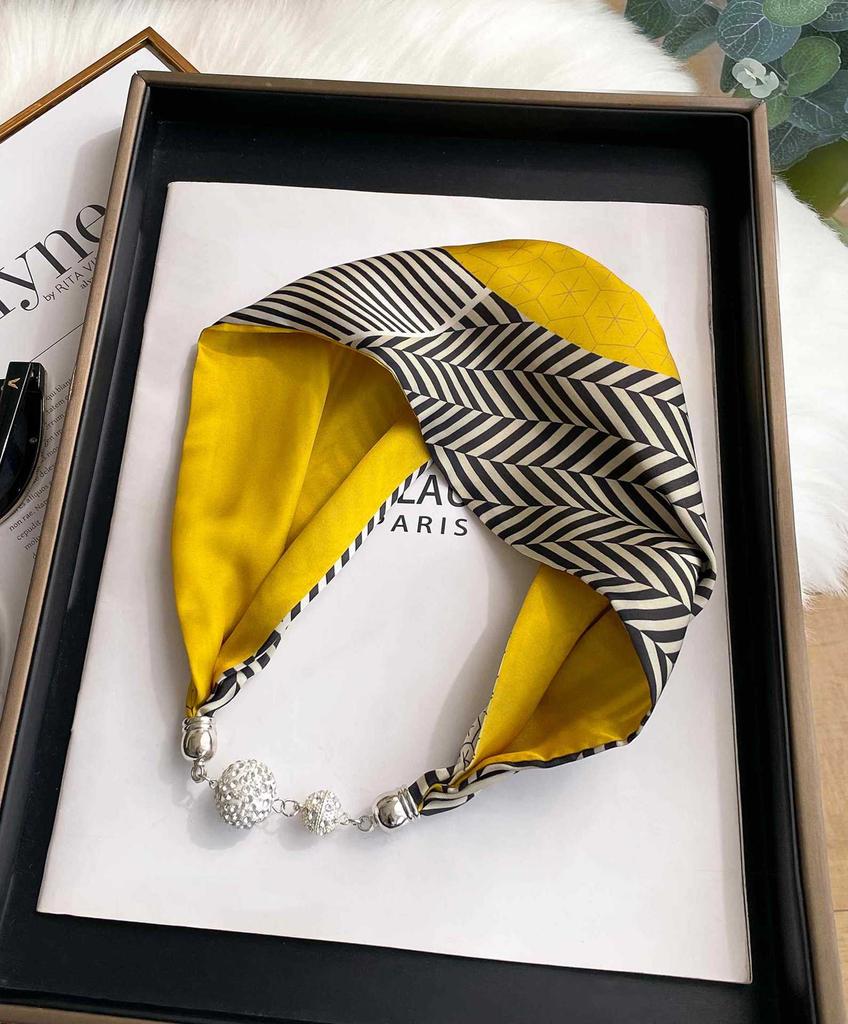 Magnetic Buckle Silk Scarf Headband Internet Celebrity New Magnetic Buckle Bracelet Small Long Women's Summer Casual Necklace Diamond Neck Band