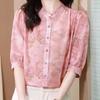 Chiffon-Hemd mit Blumendruck, Damen-Bluse mit 3/4-Ärmeln, Sommer, neues lockeres Oberteil mit rundem Kragen, M-4XL