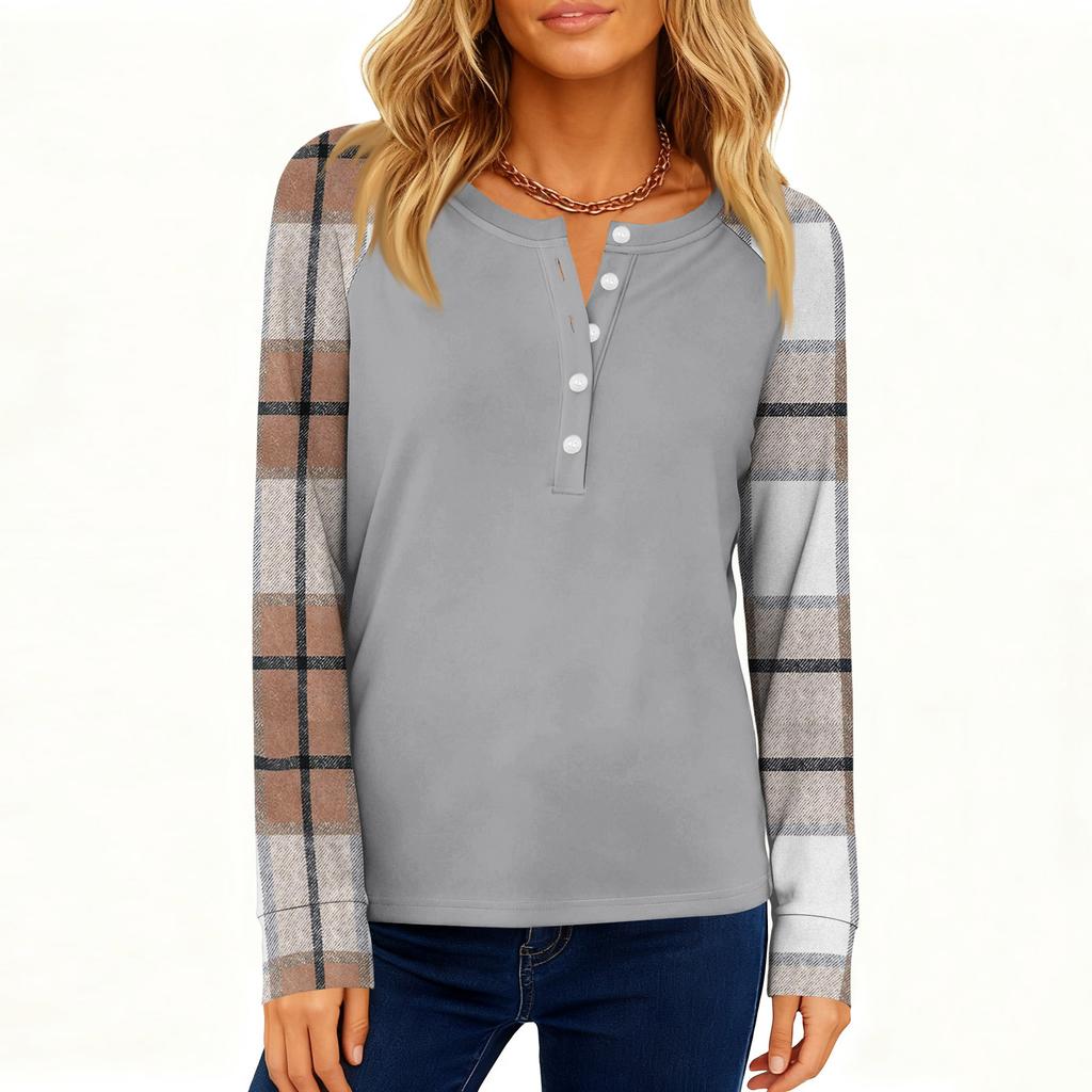 Damenmode Locker Langarm Rundhals Casual Oberteil